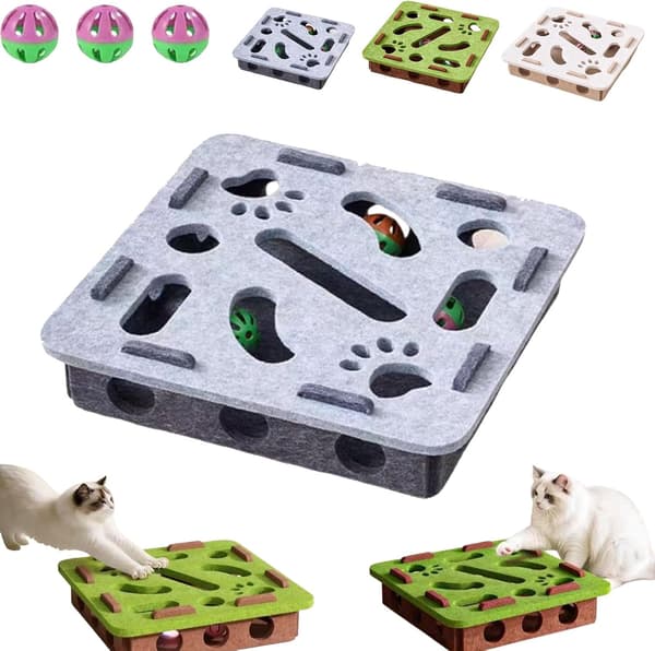Cat Activity Toy - Interactive Cat Toy with Labyrinth and Scratching Surface Gray