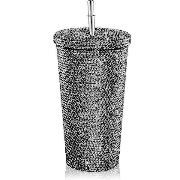 Bling Diamond Tumbler Glitter Vandflaske Med Lås Black