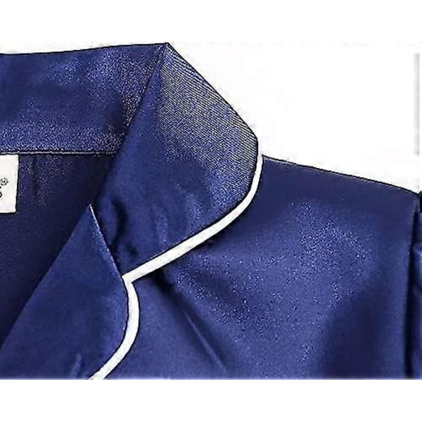 Baby Flicka Pojke Satin Pyjamasset Lång Kort Ärm Knapp-Upp Topp+Byxor Sovkläder Outfit Blå[JR] Blue 4-5 Years