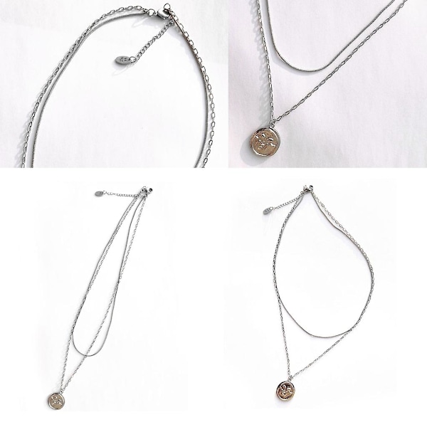 Fashion Simple Vintage Silverfärgad Dubbelskiktad Stray Kids Hänge Halsband CMK