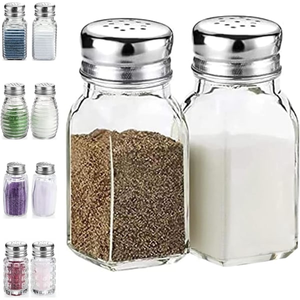 Salt- og pepperkvernsett, saltbeholder med rustfritt stål lokk - glass krydderkrukker
