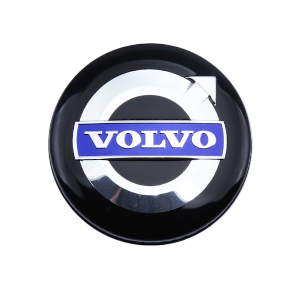 4 x Volvo aluminiumfälgar, navkapslar, 64 mm, svart / blå, C70