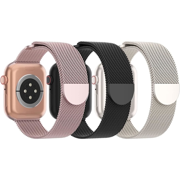 3-pakks mesh metallremmer kompatibel med Apple Watch-rem 42mm 44mm 45mm 49mm, rustfritt stål magnetisk løkkestropp for iWatch Ultra/2 menn kvinner