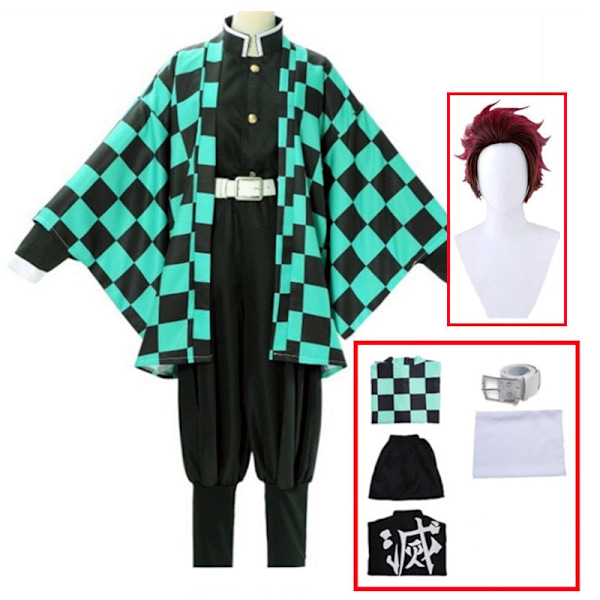Demon Slayer Kimetsu no Yaiba Tanjirou Kamado Cosplay -asu Kimono Kappa Halloween-juhlat Anime Vaatteet Uniform Set A2 A2 S