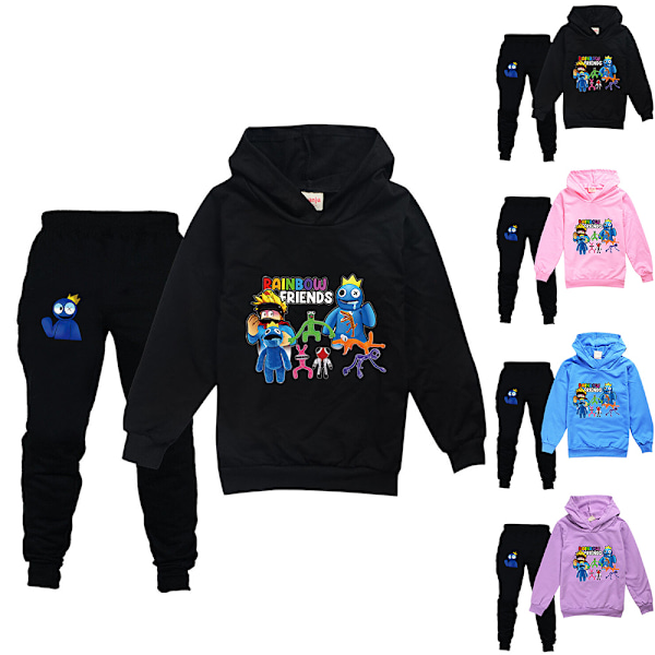 Drenge Piger Regnbuevenner Roblox Hoodies Træningstøj Topper + Bukser sort black 150cm