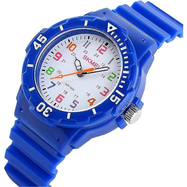 Barnklocka Pojkar Analog Kvarts 50m Vattentät Klocka Plast Och Gummi Roterande Band Färg Urtavla Mode Armbandsur För Flickor (Blå)