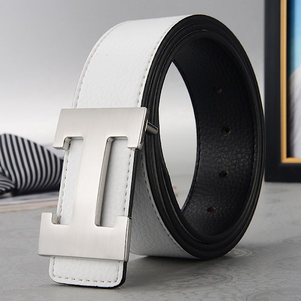 Bälte Herr Casual Trendigt Allround Medelålders Ungdom Byxbälte Vit Silver Spänne White Silver Buckle 125cm