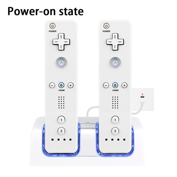 Fjernkontroll Dobbel Ladestasjon + 2 batterier for Wii Gamepad, Lader med LED-lys Hvit