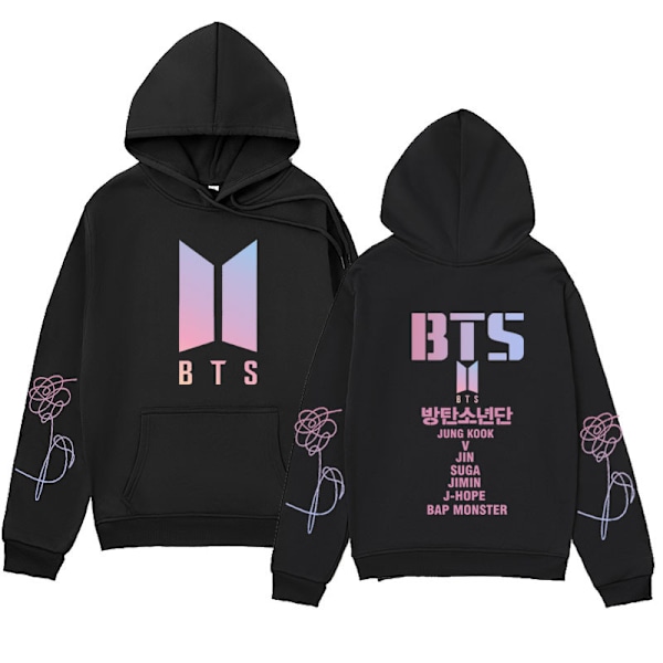 BTS Unisex Hoodie Casual Hoodie Cosplay Jakke Topp Svart Black L