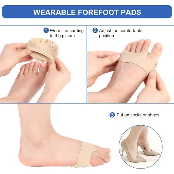 Metatarsal Pad, 2 stk Gel Plantar Pad Foddyna Hårdhud Puder og Blærer, Metatarsal Pads til Kvinder Mænd Støtte Metatarsalgi, Mortons Neurom