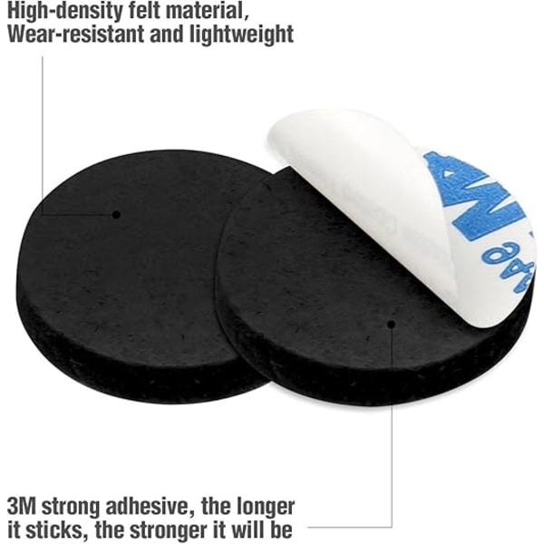 80 Møbelfiltpuder (Sort, 2,5 cm diameter, 2 mm tykkelse)
