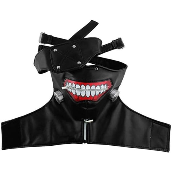 Tokyo Ghoul Kaneki Ken -nahka-naamio Punk PU-nahka naamio Halloween Cosplay-asu vetoketjullinen naamio irrotettavalla silmälappulla