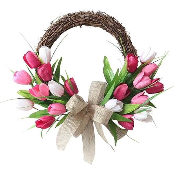 1 stk rosa simuleringsblomsterkrans knopp tulipan krans plast