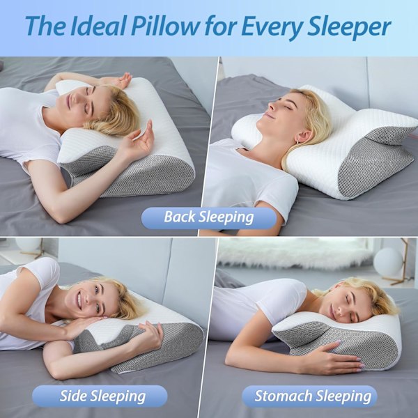 Ergonomisk Nackkudde i Memory Foam, 2-i-1 Konturstöd för Smärtlindring, Ljusgrå[JR]