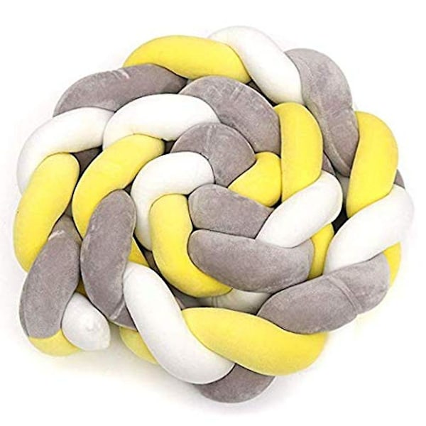 Sengestøtfanger, babystøtfanger sengslange babystøtfanger veving kantbeskyttelse hodebeskyttelse dekorasjon for barneseng (grå, 100 cm) hvit * gul * grå White*Yellow*Grey 100cm