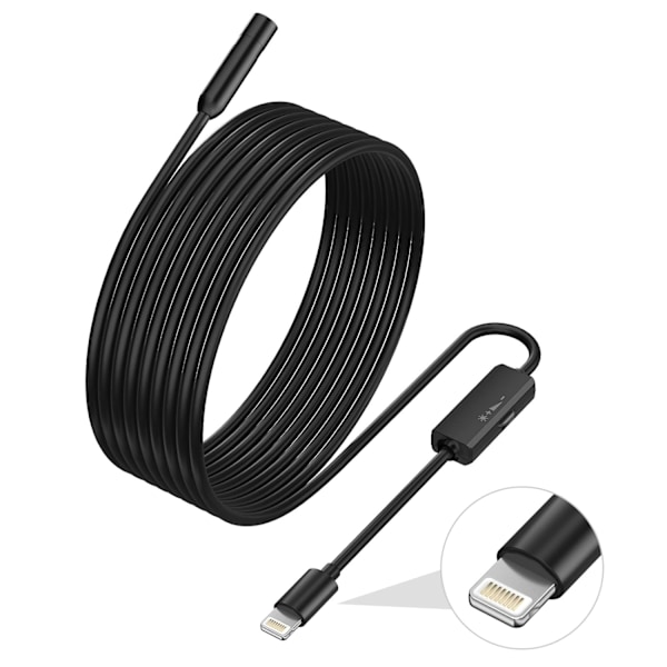 Endoskop for iPhone, ILIHOME inspeksjonskamera med 5,5 mm linse, 2 meter semi-stiv kabel boroskop IP68 vanntett 2m