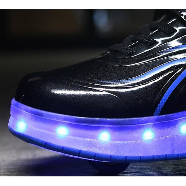 Børne LED USB Genopladelige Rulleskøjtesko med enkelt hjul, sort og blå black and blue 35