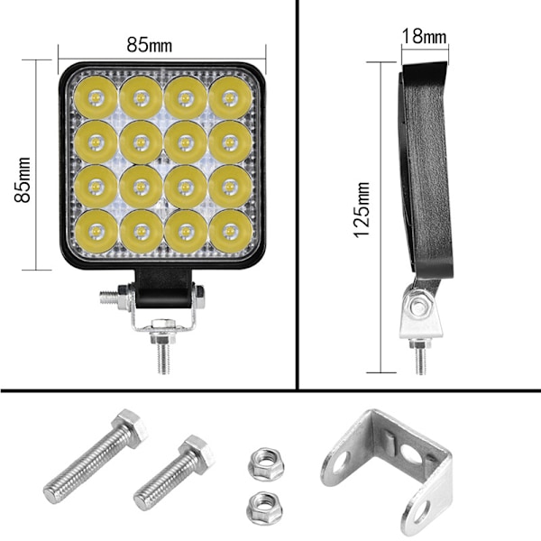 4 x 48W LED-arbetsbelysning, fyrkantig strålkastare 12V 24V långdistans LED H