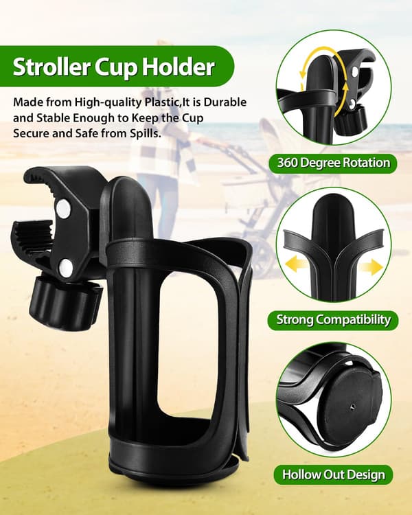 2-pack Universal Stroller Cup Holder - Adjustable Drink and Bottle Holder for Strollers, Walkers, Bikes