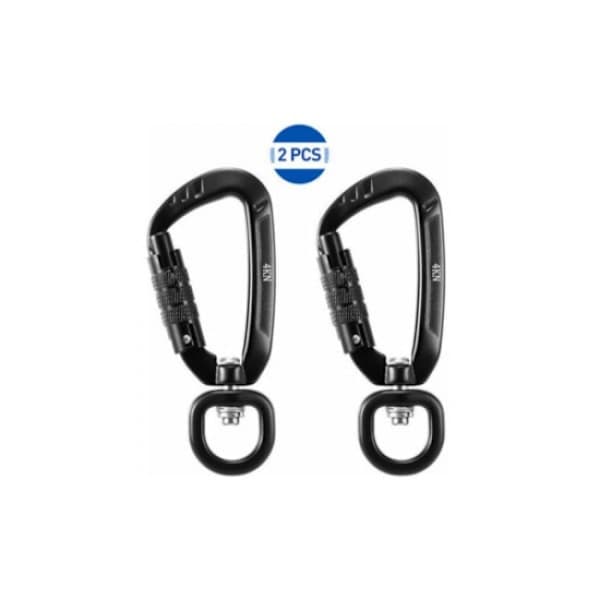 360° roterende karabinhage, 4KN, 2 stk, sort