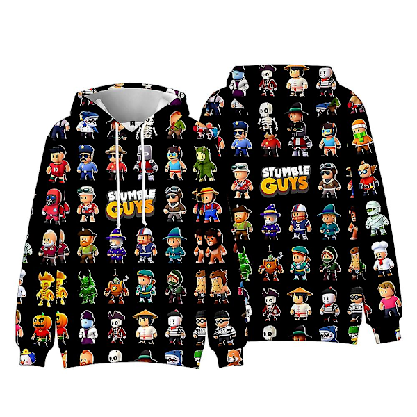 Stumble Guys Børne 3D-trykt Hoodie Pullover med Lomme Langærmet Dreng Pige Halloween Julegaver