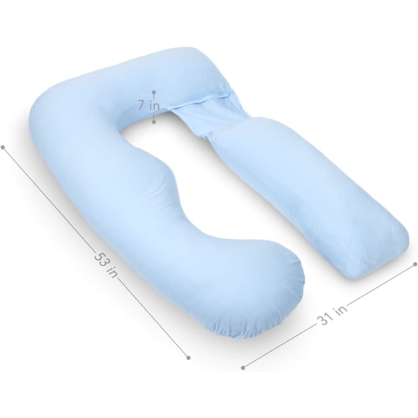 Graviditetspute for kvinner, U-formet full kroppspute og graviditetsstøtte for rygg, hofter, ben, mage med avtakbar forlengelse Lys Blu[ch] Light Blue 134.6 x 78.7 x 17.8 centimetres