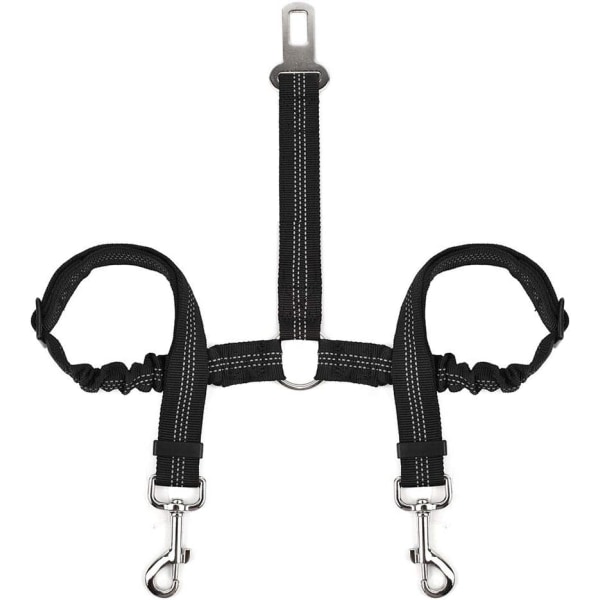 Dubbelt säkerhetsbälte för husdjur, justerbart med elastisk bungee
