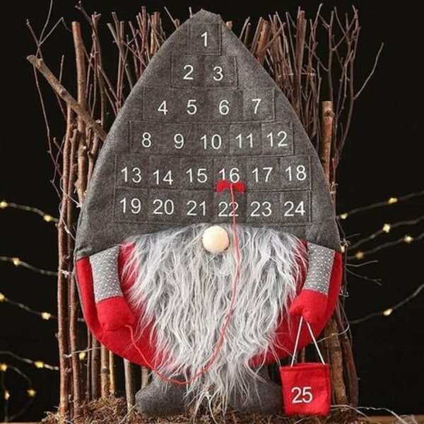 Juladventskalender, adventskalender, 24-dagars julkalender, svensk tomte GNOME Plyschdockakalender,