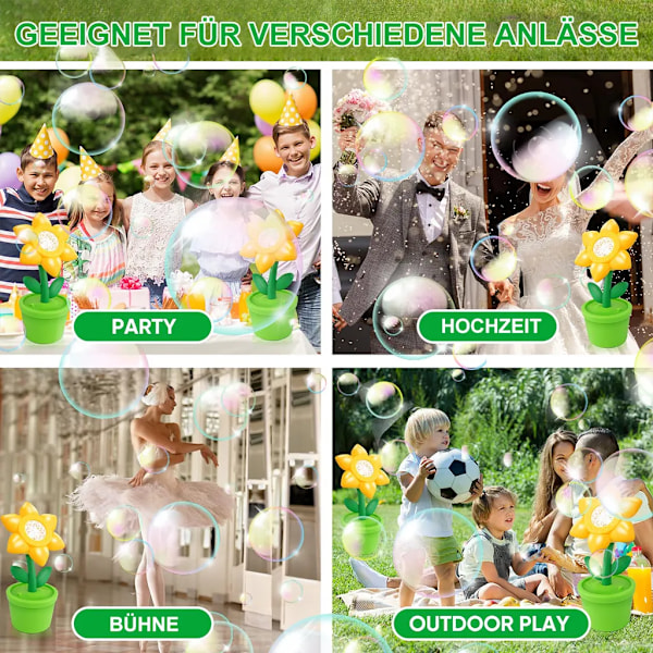 Bubbelmaskin solrosor, LED-lampor, uppladdningsbar, musik, portabel bubbelmaskin för barn, 20 000 bubblor/min. (JS)