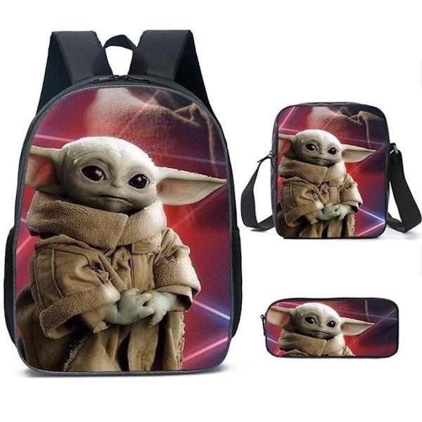 3 stk/ sæt Baby Yoda trykt sæt med etui Penneetui Skoletaske Rejser Dagstaske Letvægtsbogtasker