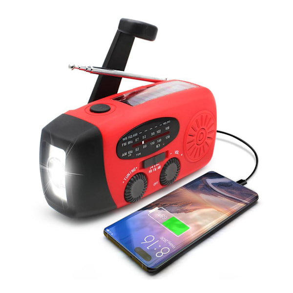 Vevradio med Solceller, LED-ficklampa och 2000mA Powerbank SOS