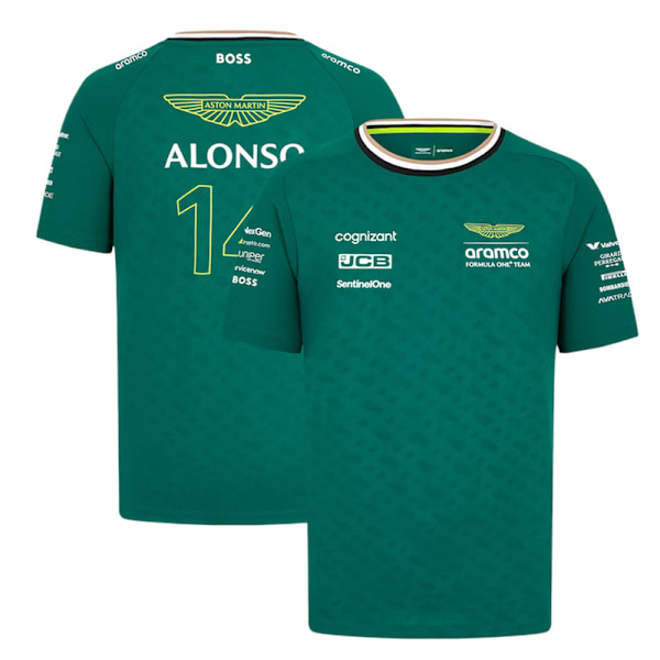 Aston Martin F1 Team Offisiell Fernando Alonso T-skjorte Grønn 2024 Herr Topper Korthjertet XL