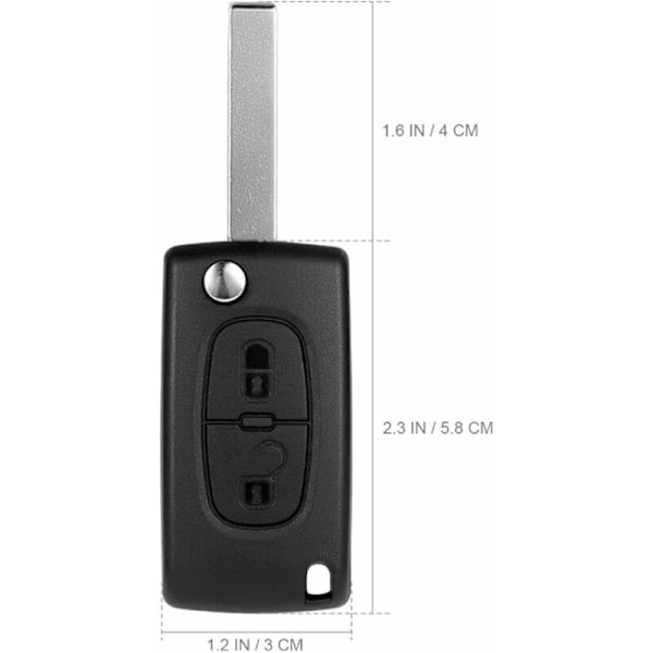 Knapper Nøkkelskall Kompatibel CE0523 Foldbar Flipnøkkel for Peugeot 207 307 308 407 408 3008 5008 Citroen C2 C3 C4 C5 C6 C8 (2 Knapper, CE0523)