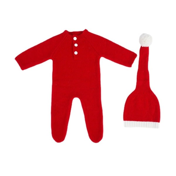 Jul Nyfödd Baby Foto Props Baby Kläder Jul Hatt och Overall Set Jultomtens Kläder Kostym