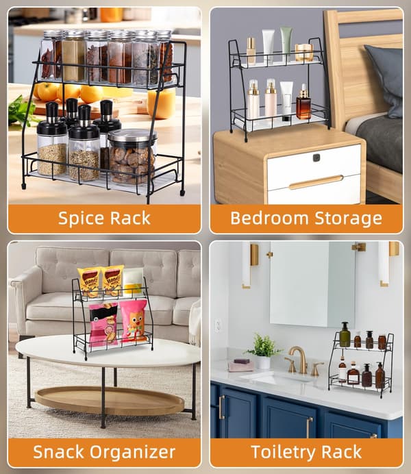 Kitchen Shelf, Countertop Shelf, Spice Organizer, Space-Saving Storage for Kitchen and Bathroom