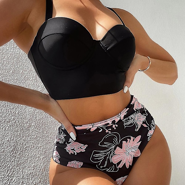 Bikiniset för kvinnor, sommarsemester, strand, sexig bh-topp, hög midja, trosor, baddräkt, badkläder C C M