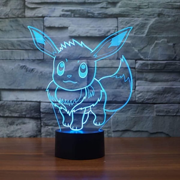 3D Illusion Pokemon_ LED-nattlampa, 7 farger gradvis endring USB-touchbryter 3D visuelle lamper for feriegaver eller hjemmedekorasjon