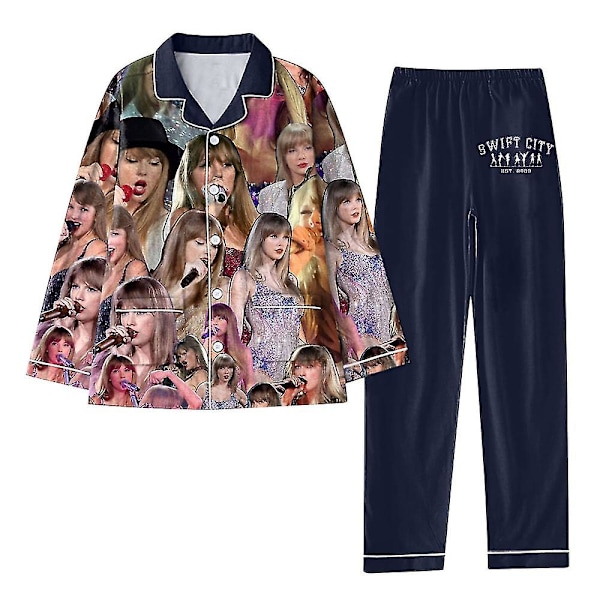 Taylor Swift Julpyjamas Nattklær Dame 1989 Skjorte og Bukser Pjs Sett Knapp Ned Swiftie Nattklær Fans Loungewear Gave A A 3XL