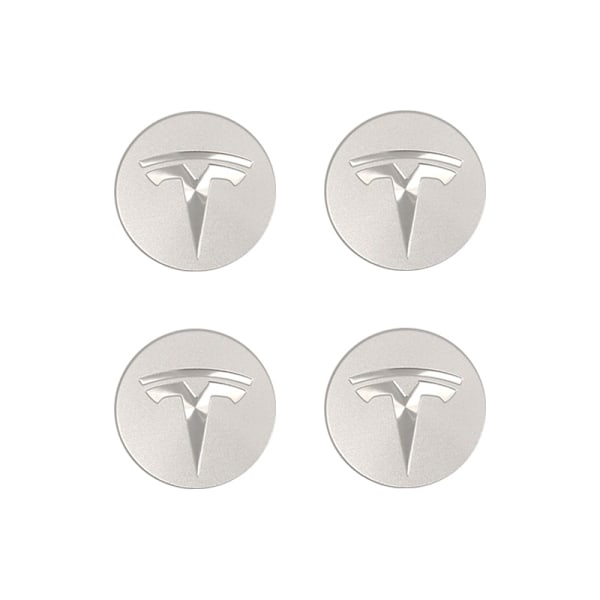 Passer til Tesla Model 3 Hjulkapsel Logo - Mørkegrå Sølv Logo (Fire-pak)