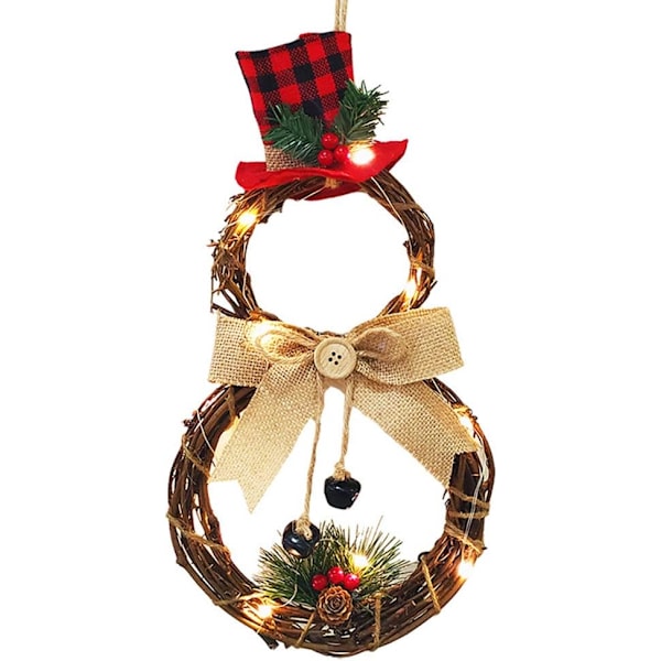 Christmas Front Door Wreath Christmas Wreath Decoration with Battery Operated LED Lights, Grapevine Wreath 15.75*7.87 Inch Winter Wreath