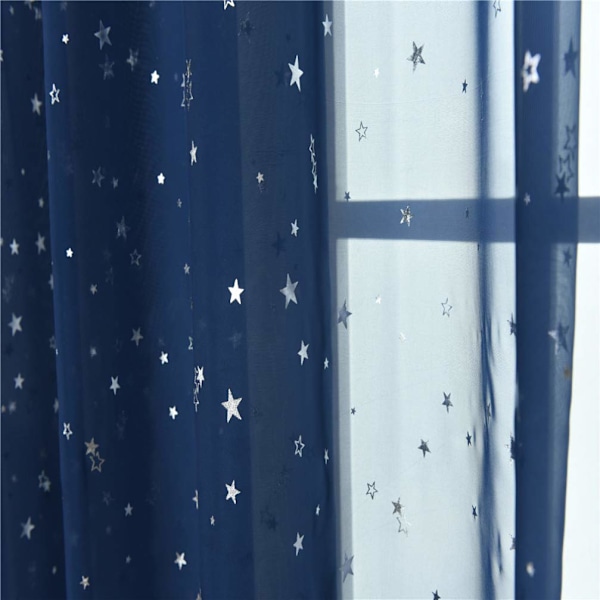 Stjerne Voile Gardin, Transparent Stjernegardin for Soverom, Glitter Stjerne Voile Panel, Mesh Nettgardin (100x270cm, Marineblå, 1 Panel) Navy