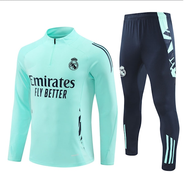 2425 Ny Real Madrid Fodbold Langærmet Halv Lynlås Voksen & Barn Træningstrøje Lysegrøn Light green 2XL