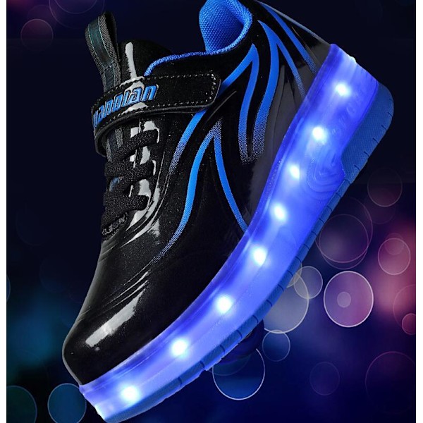 LED USB Oppladbare sko med ett hjul for barn, svart og blå black and blue 40