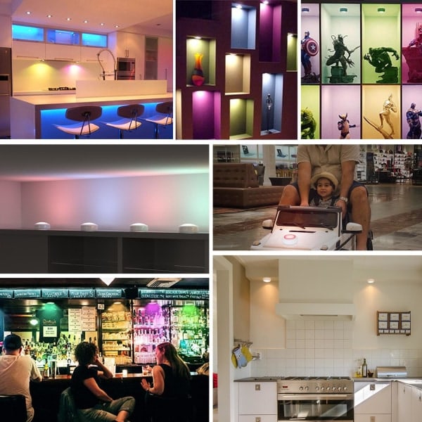 LED spotlights 6 stk. med 2 fjernbetjeninger RGB Design mange farver Hvid
