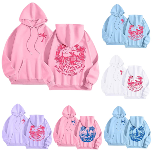 Palm Puff Hettegenser Oversized Langermet Bokstavtrykk Genser for Tenåringsjenter Y2k Hettegenser Mote Snøring Genser med Lommer Rosa-B Rosa-B Pink-B L