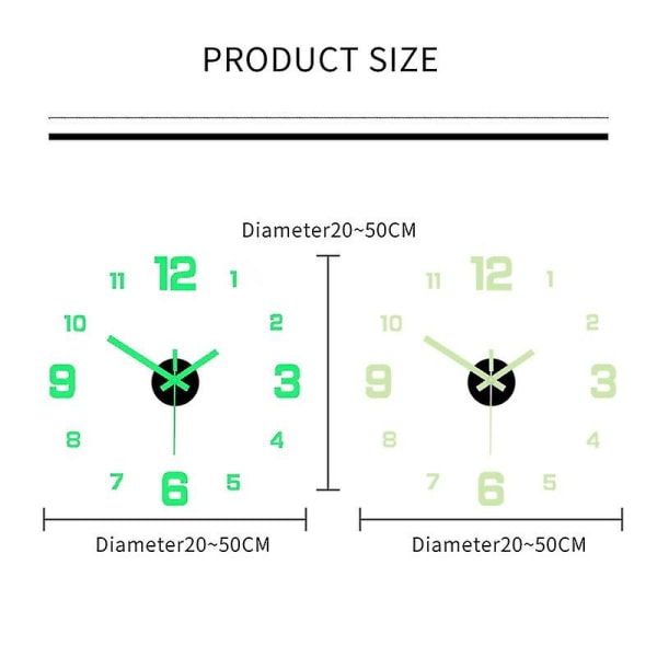 40 cm itsevalaiseva seinäkello DIY digitaalinen kello Loistava kello Akryyli diy seinäkello Olohuone Makuuhuone Seinäkellot (FMY)