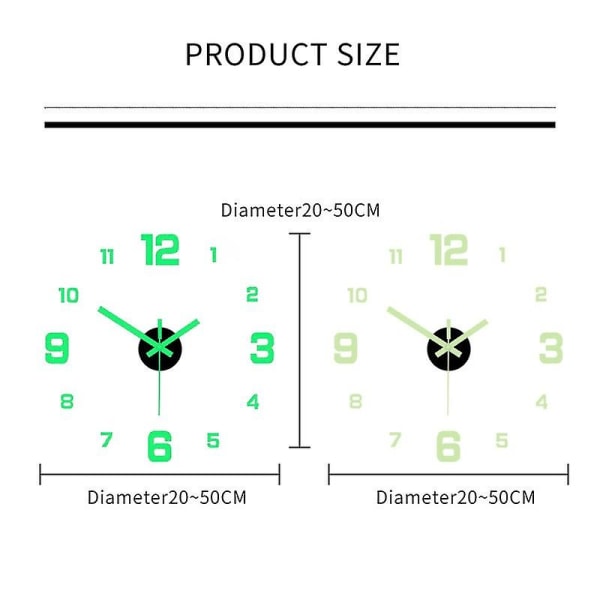 40 cm självlysande väggklockor Gör-det-själv digital klocka Lysande klocka Akryl-diy-väggklocka Vardagsrum Sovrum Väggklockor (FMY)