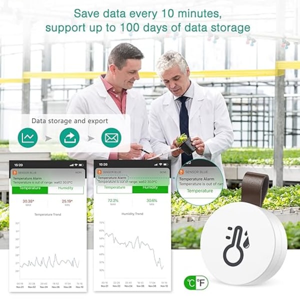 Bluetooth-termometer hygrometer, mini innendørs temperatur- og fuktighetssensor med app, dataeksport
