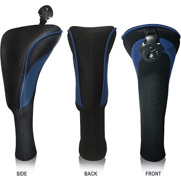 Golfklubbsöverdrag för fairway-woods, driver och hybrider, 3-pack, lång hals, nät, Sportfan, med utbytbara nummer