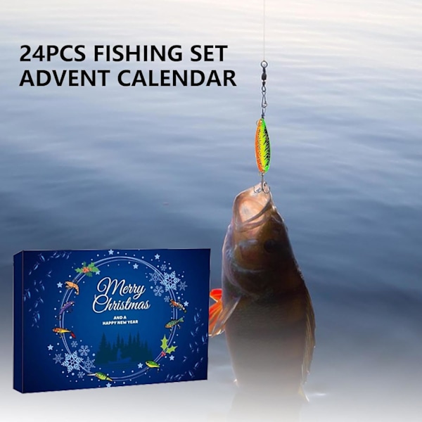 Fiskeribille adventskalender 2024, 24 dages fiskegrej julekalender fiskefoder sæt fiske adventskalender